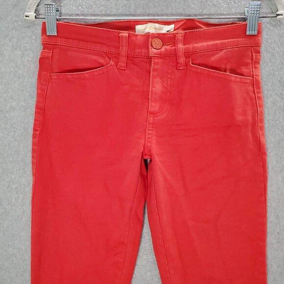 Tory Burch Women Jeans 25 Red Denim Skinny Mid Rise Pockets Logo 27" Inseam - Picture 10 of 11